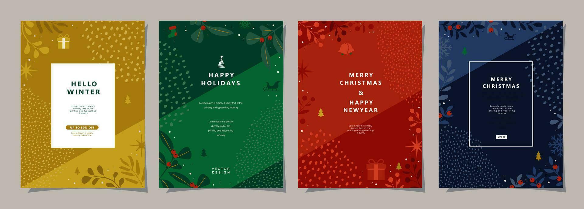 conjunto de alegre Navidad y contento nuevo año antecedentes. saludo y invitación tarjeta, web bandera, fiesta cubrir, volantes, póster diseño plantillas. moderno plano vector ilustración.