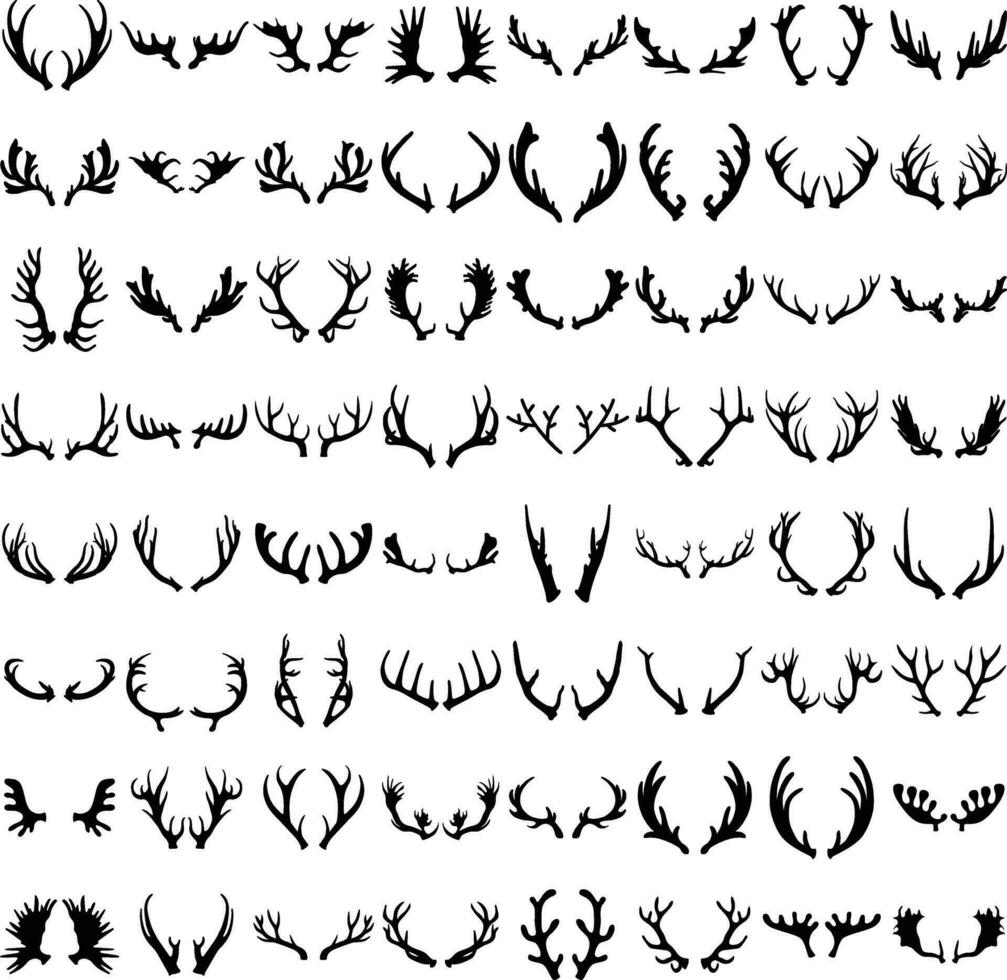 Big collection of different deer horns silhouettes. isolated vector on white background