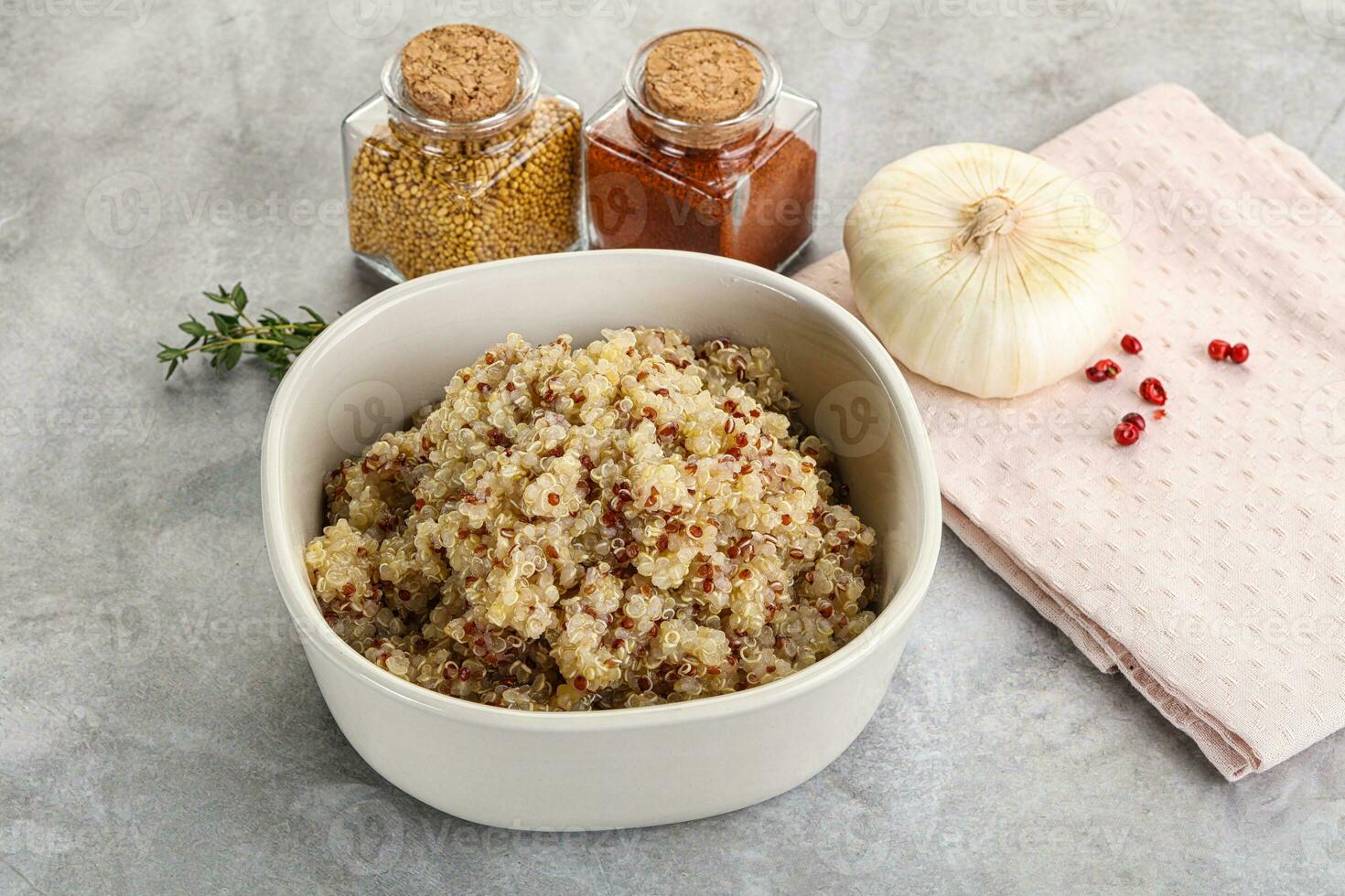 Vegan cuisine - boiled quinoa cereal photo