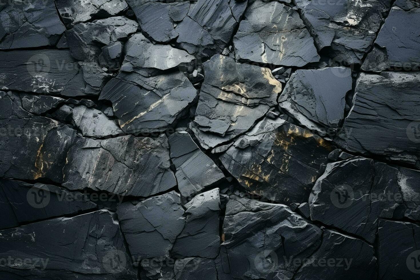 AI generated Black stone texture with cracks. Abstract natural granite marble dark gray rock background with copy space. Grunge surface photo