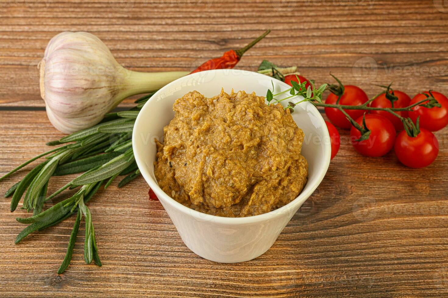 Jewish eggplant dip with oil photo