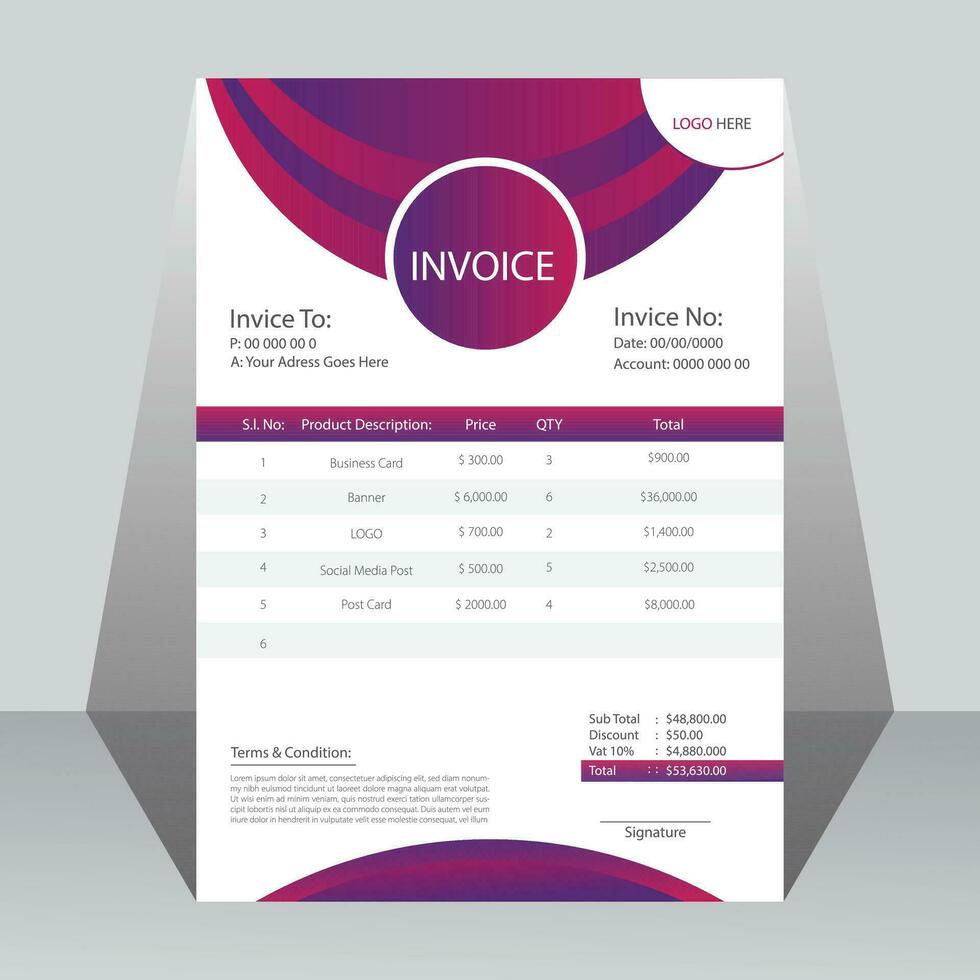 Modern business invoice design template. vector