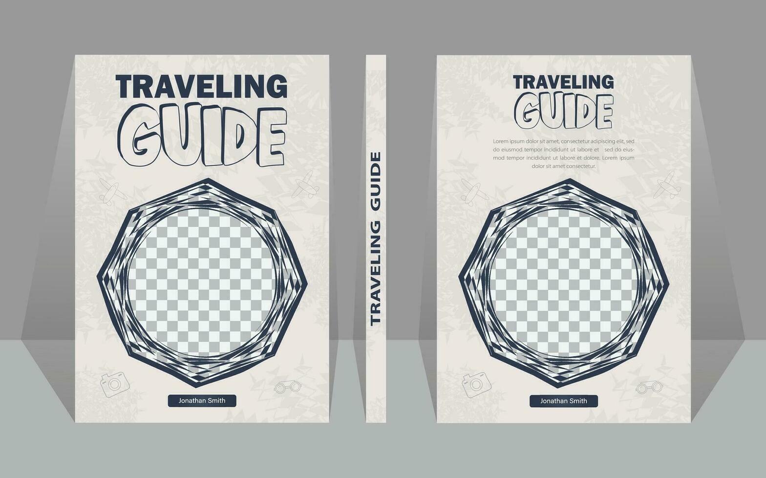 Travel book cover design template with grey background. vector