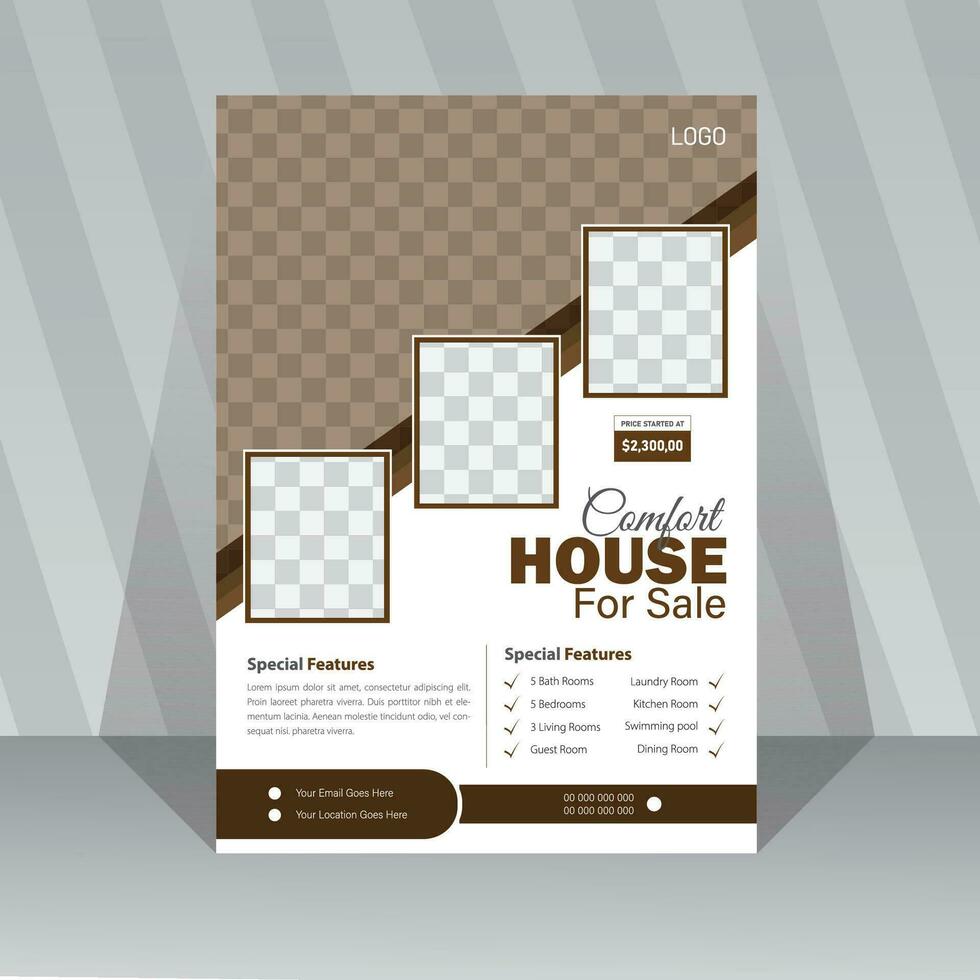 Real Estate Flyer design vector template in A4 size. Corporate Real Estate Flyer Template, Flyer Design, real estate company annual report, poster, brochure.