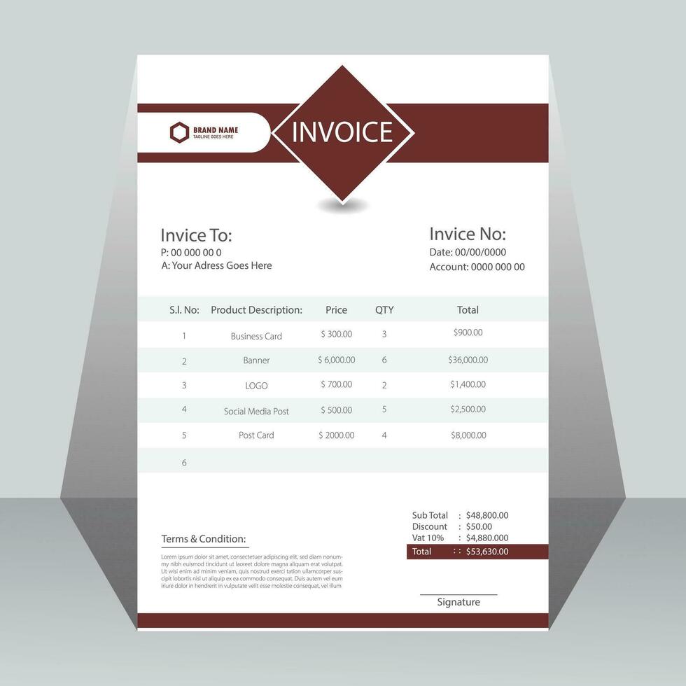 Creative business invoice design template. vector