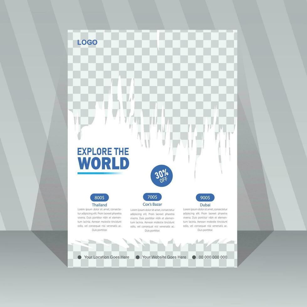 Modern company tours travel flyer design. Travel flyer template for travel agency in A4 size. Summer Holiday Tourism Brochure Template. Flyer Design Set with Beach View. World Adventure template. vector