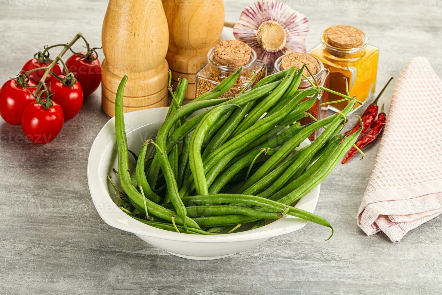 Raw green bean string uncooked photo