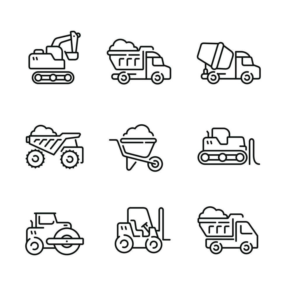 Construction vehicle icon set isolated on white background vector