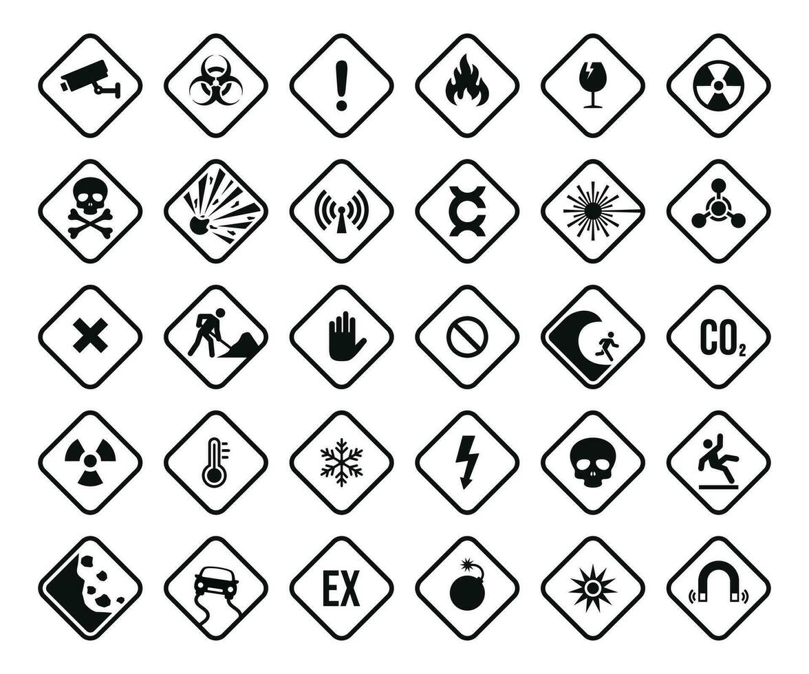 Warning hazard symbol set vector illustration