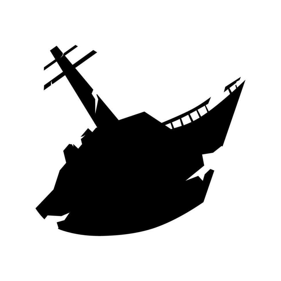 Shipwreck silhouette icon vector. Wrecked ship silhouette for icon, symbol or sign. Shipwreck icon for pirate, sink, undersea or nautical vector