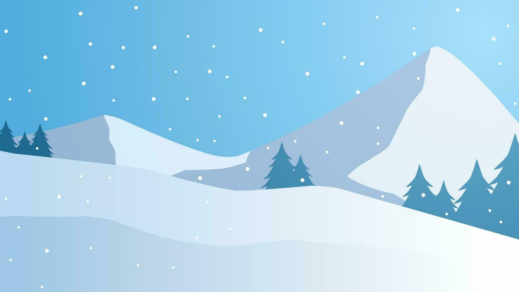 Snowy mountain landscape vector illustration. Scenery of snow covered mountain in winter season. Winter mountain panorama for background, wallpaper or illustration