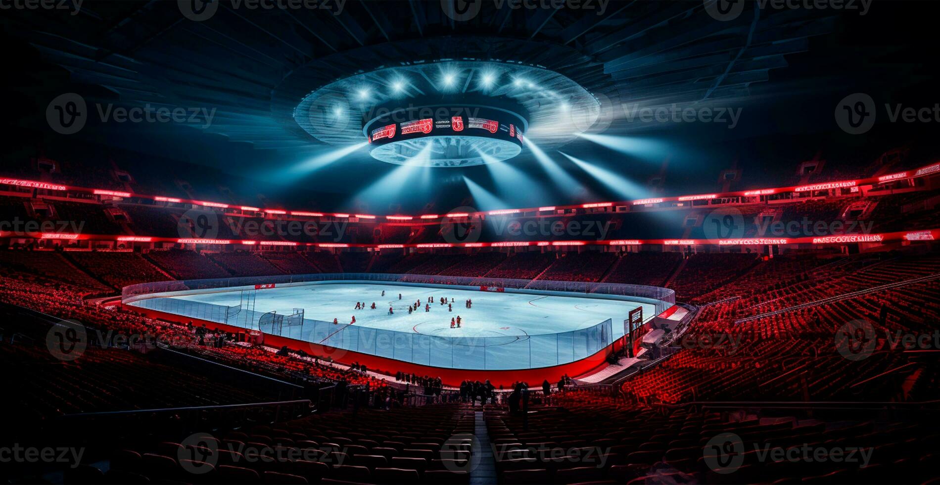 AI generated Hockey stadium, empty sports arena with ice rink, cold background - AI generated image photo