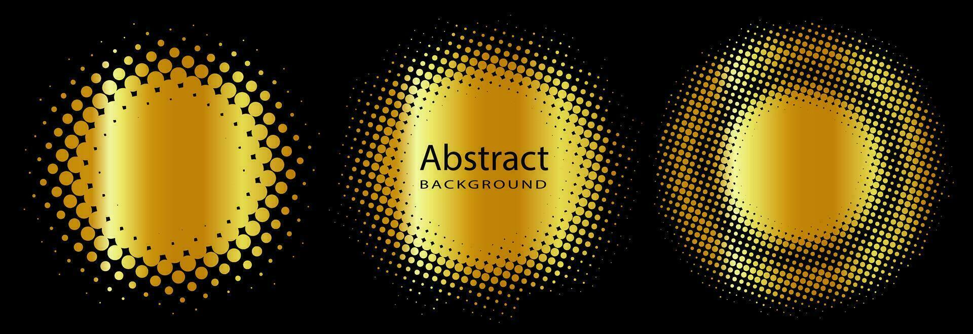Halftone golden circle frame background. Gold round border with dots. Monochrome texture for printing on badges, posters, and business cards. vector