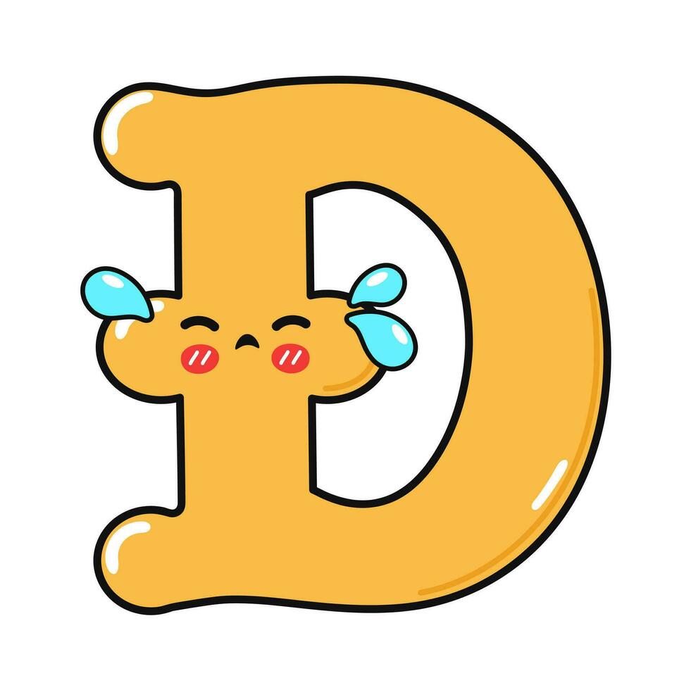 Crying Dogecoin Sign character. Vector hand drawn cartoon kawaii character illustration icon. Isolated on white background. Sad Dogecoin symbol Sign character concept