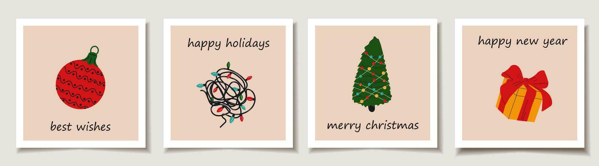 Navidad vector regalo tarjeta o etiqueta conjunto con Navidad decoraciones linda señoras. alegre Navidad letras, mejor deseos