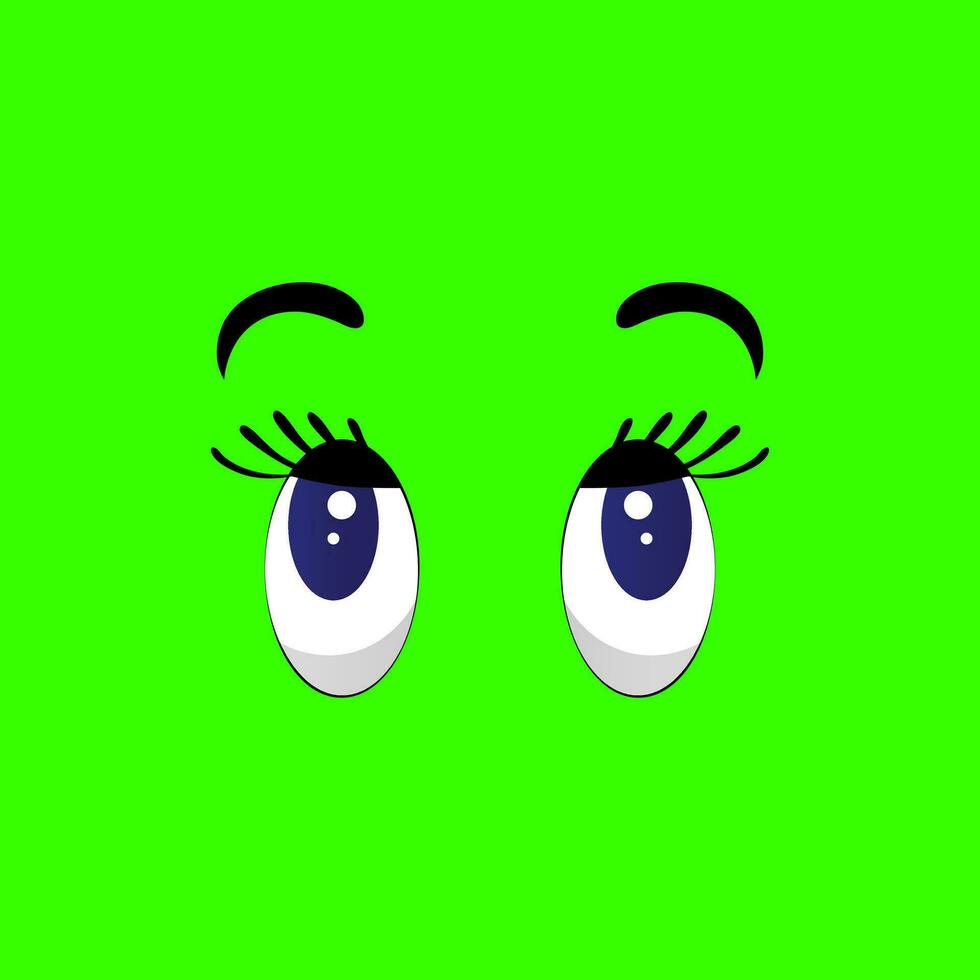 Cartoon eyes vector illustration, isolated on a green background. Funny cartoon eyes.