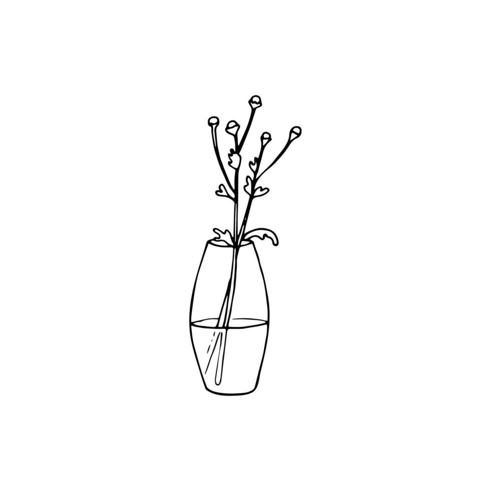 A simple flower in a vase. Hand-drawn vector illustration. Home decore.