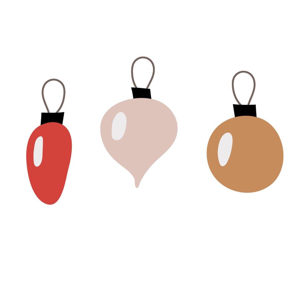 Navidad árbol decoraciones en plano estilo en un blanco antecedentes. conjunto de dibujado a mano garabatear Navidad pelotas. vector