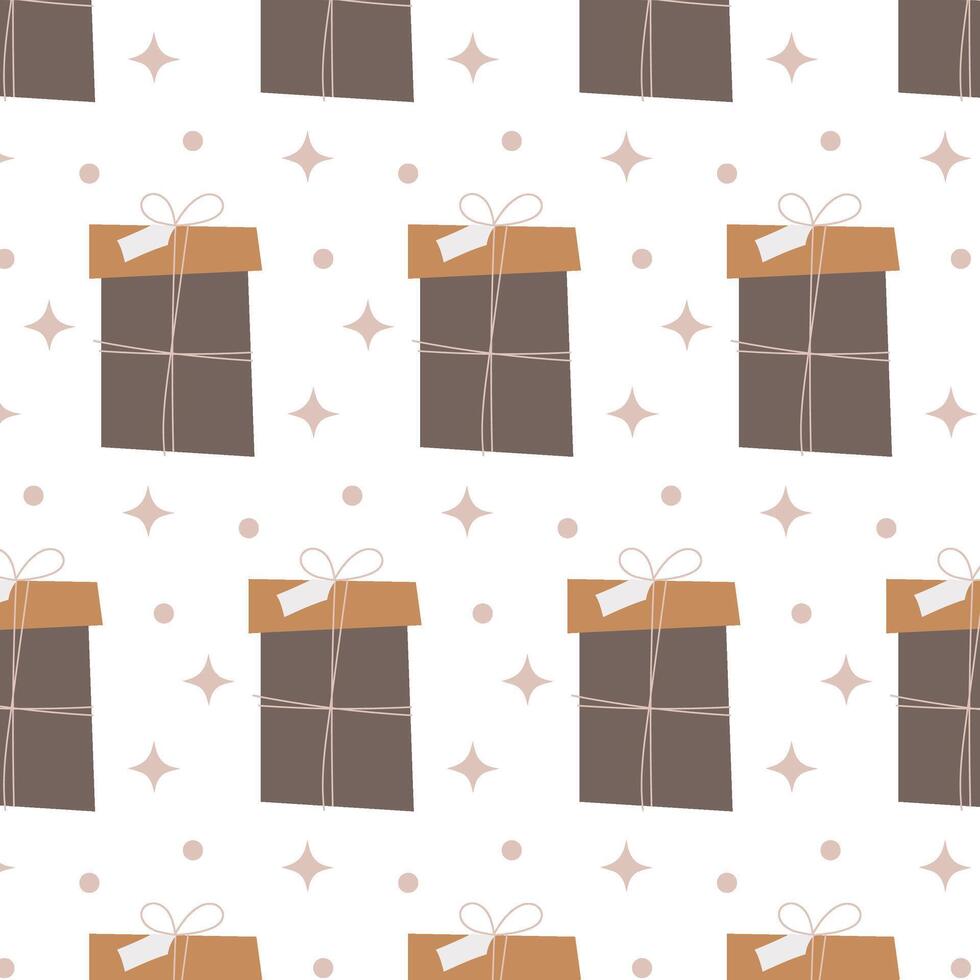 Present. Seamless pattern with gifts in flat style. Background, wallpaper, print. vector