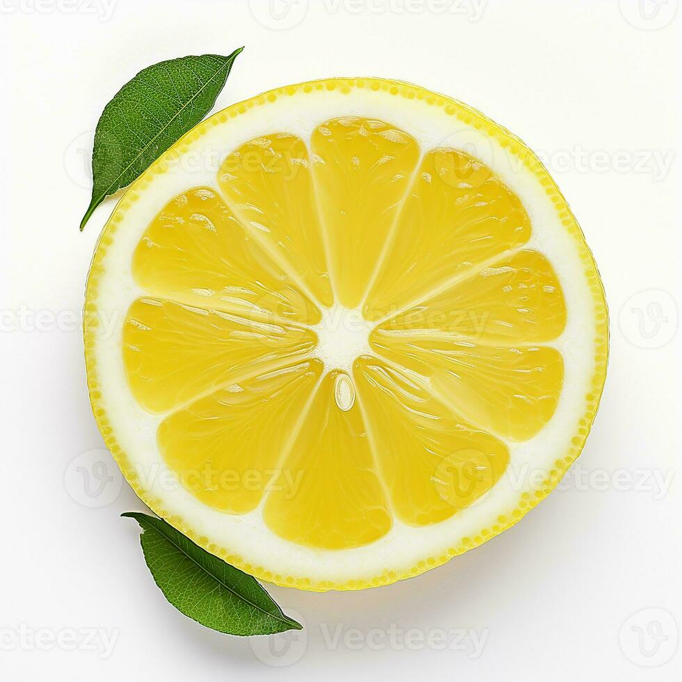 AI generated Orange with sliced and green leaves isolated on white background. photo