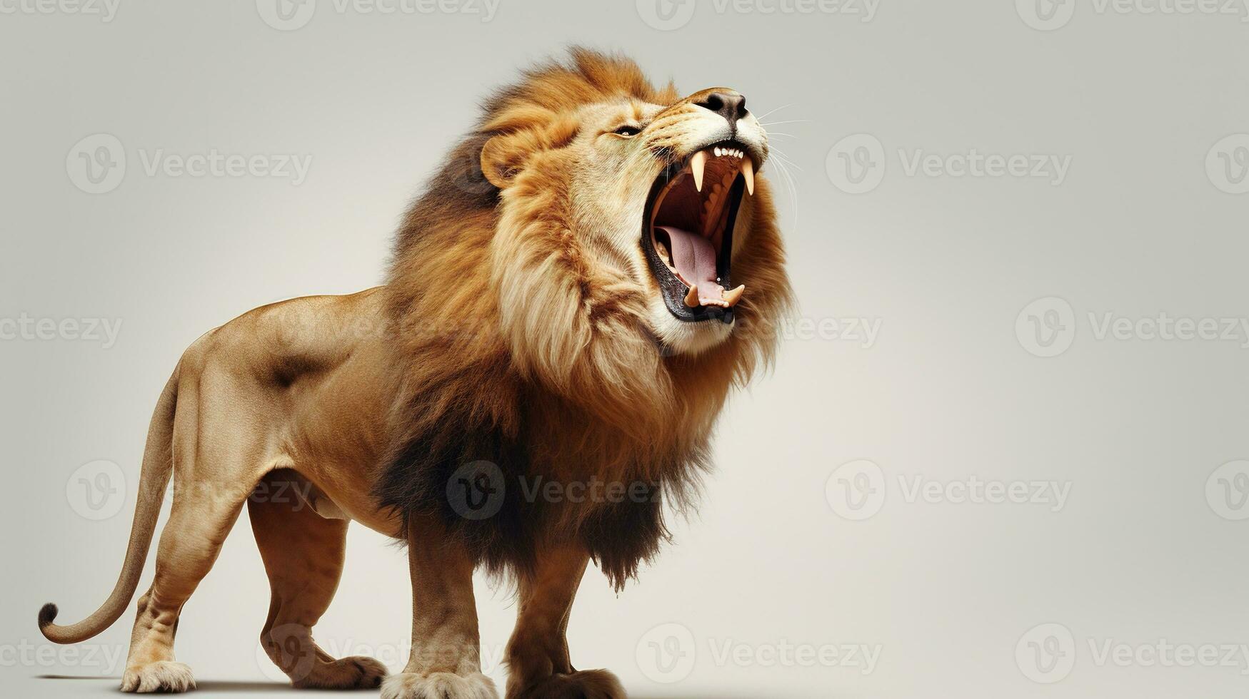 AI generated Lion Roaring Isolated on the Minimalist Background photo