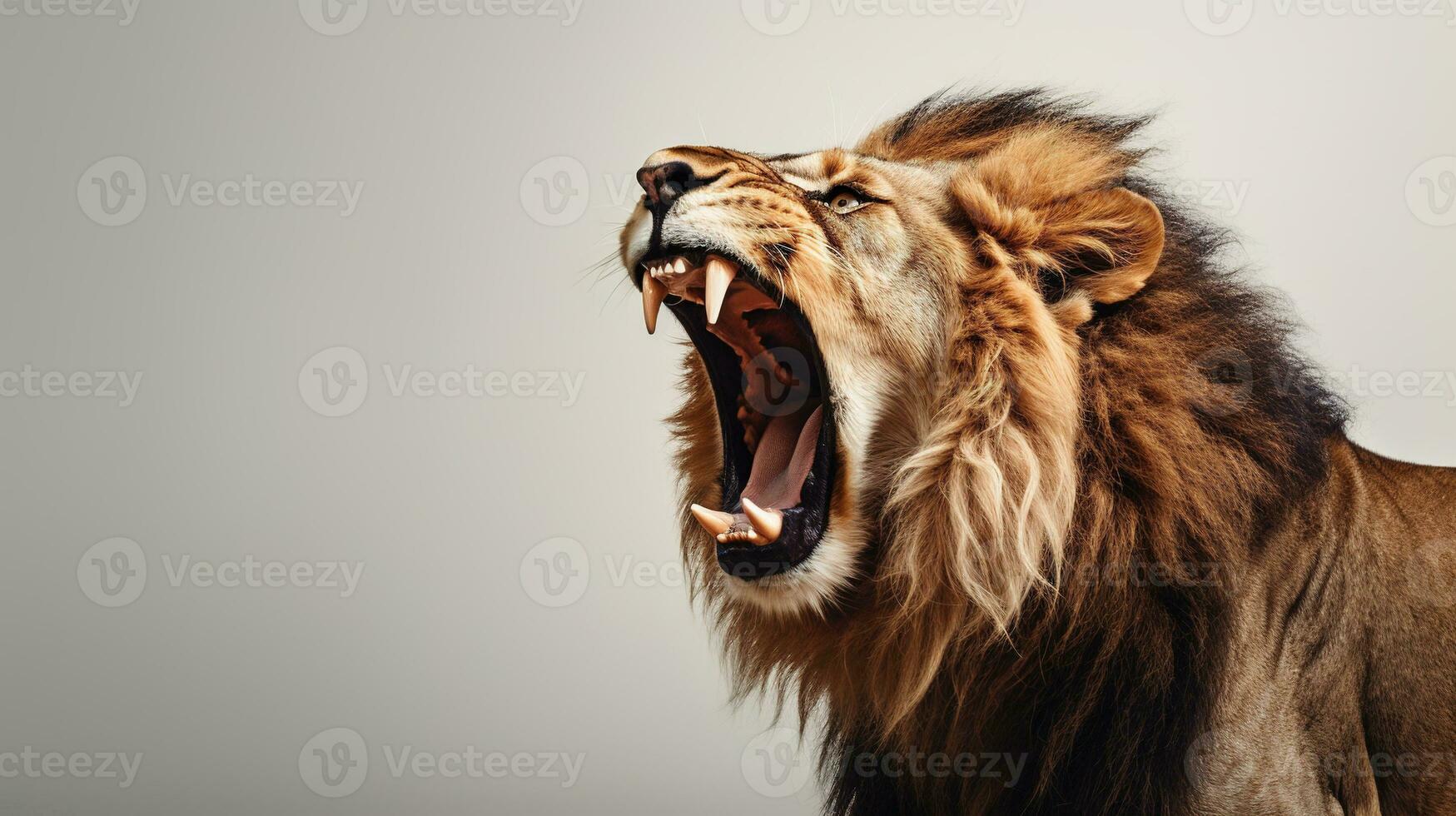 AI generated Lion Roaring Isolated on the Minimalist Background photo