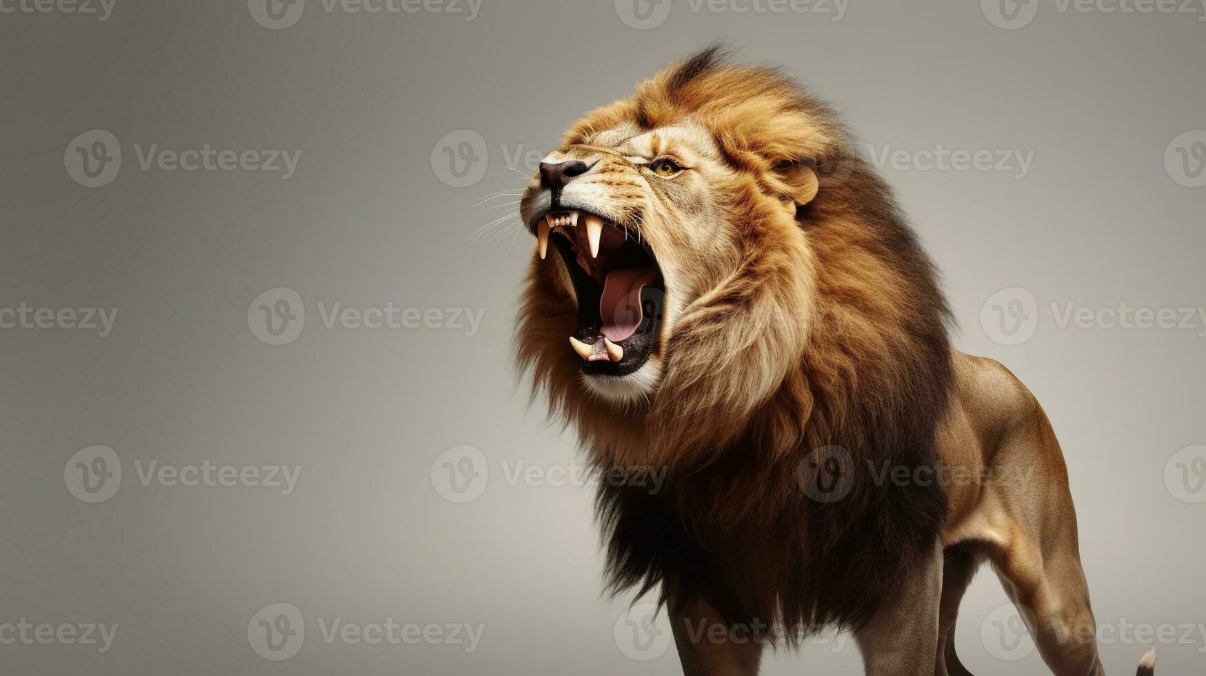 AI generated Lion Roaring Isolated on the Minimalist Background photo