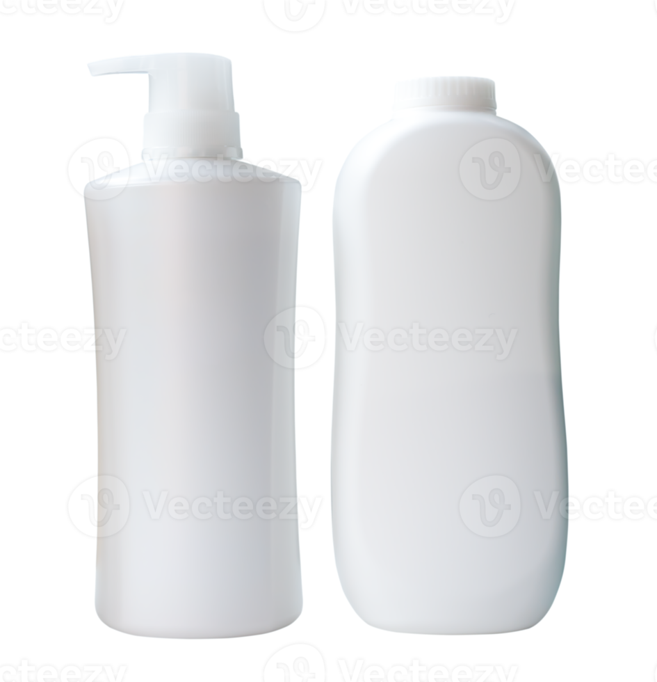 White bottle or container of shampoo and  powder isolated with clipping path in png file format