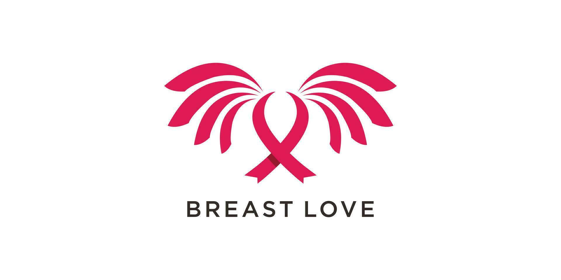 Breast cancer awareness logo with feather concept design illustration icon vector