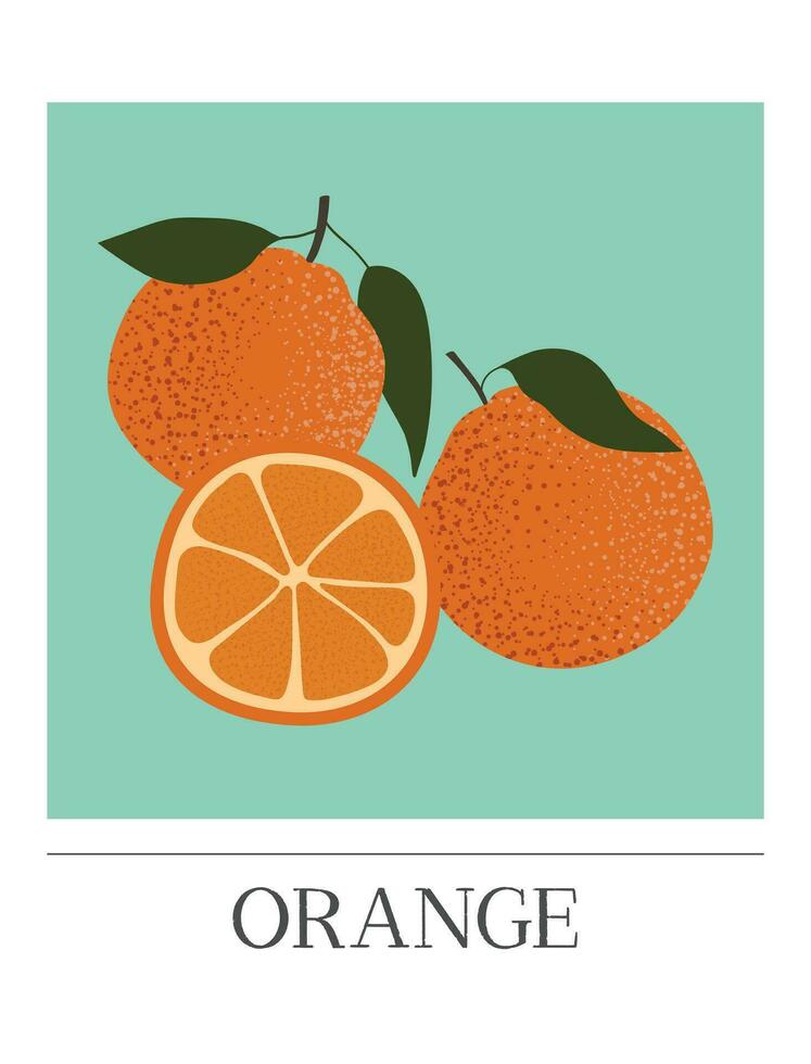 naranja frutas póster. orgánico sano alimento. dibujado a mano diseño para tarjetas, carteles, pared arte, imprimir, embalaje diseño, cubiertas, y pancartas moderno sencillo vector plano ilustración.