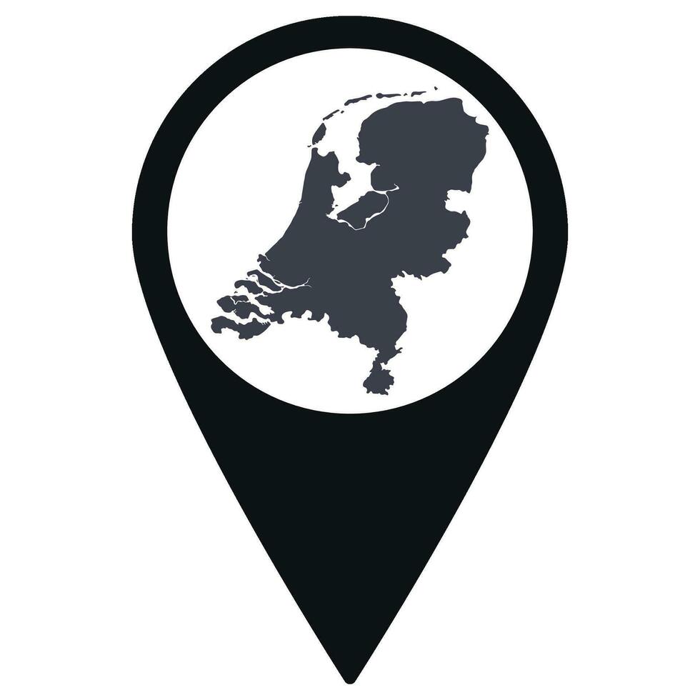 Black Pointer or pin location with Netherlands map inside. Map of Netherlands vector