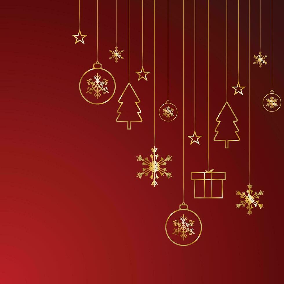 social media post design for a realistic Merry Christmas with golden stars and snow with balls and tree vector