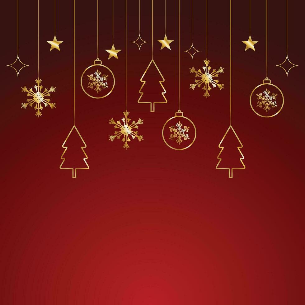 social media post design for a realistic Merry Christmas with golden stars and snow with balls and tree vector