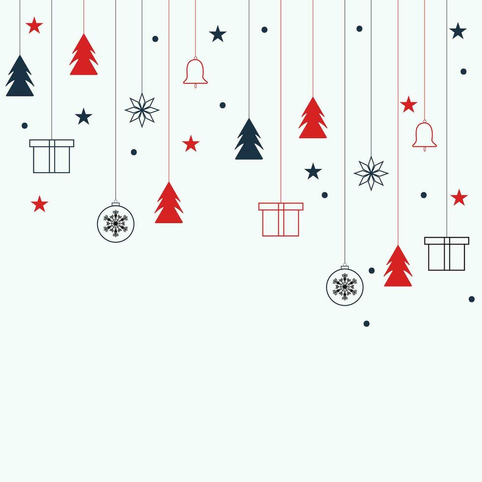 social media post design for Merry Christmas background with stars and snow with tree and gift box with balls and bell vector
