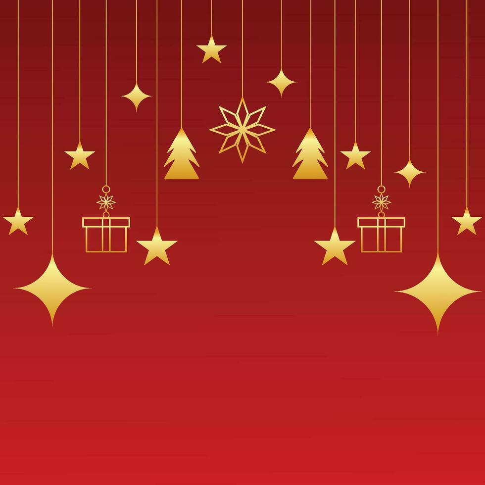 social media post design for Merry Christmas background with golden stars and gift box and golden balls with tree vector