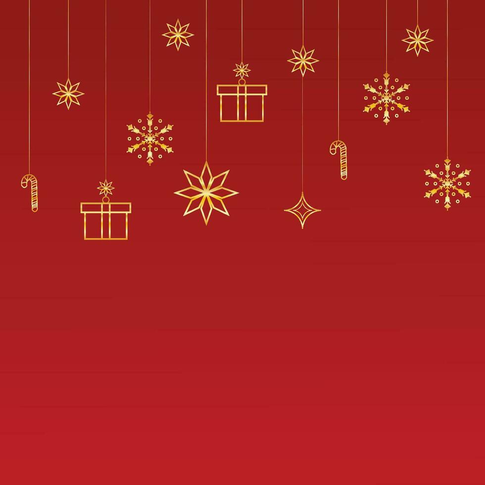 social media post realistic Merry Christmas with golden stars and snow with golden balls and gift box with candy vector
