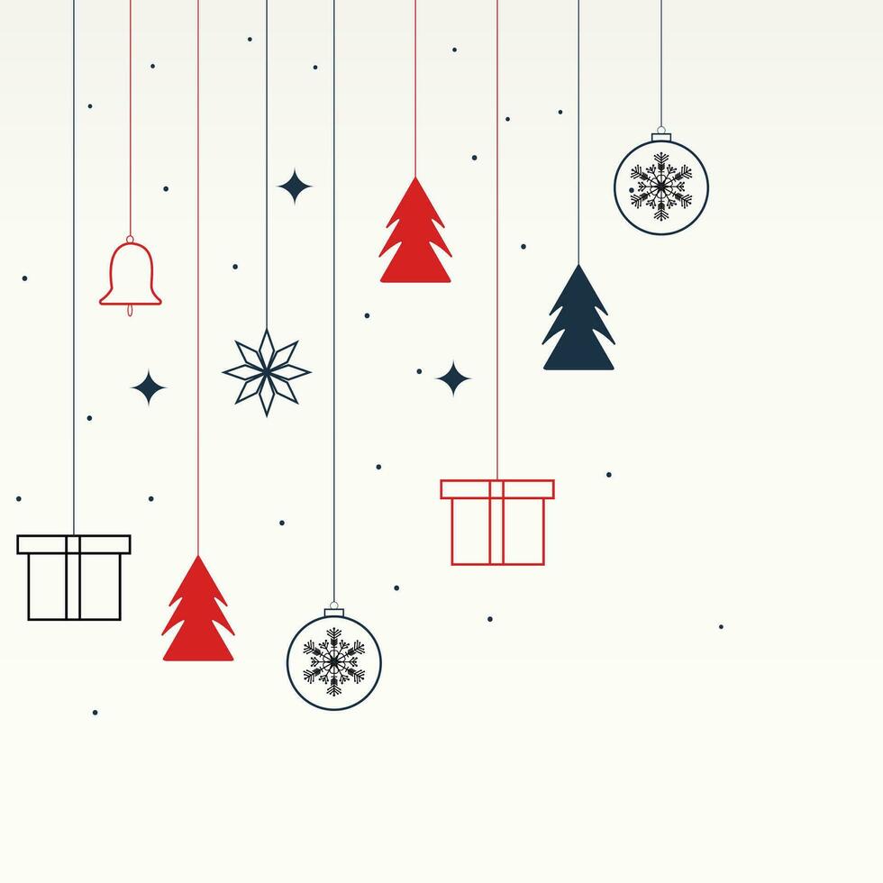 social medios de comunicación enviar diseño para alegre Navidad antecedentes con estrellas y nieve con árbol y regalo caja con pelotas y campana vector