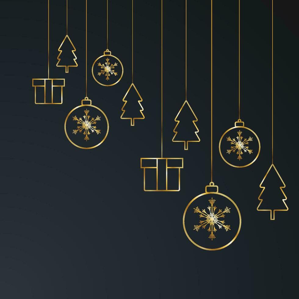 social medios de comunicación enviar diseño para realista alegre Navidad con dorado regalo caja y nieve con pelotas con árbol vector