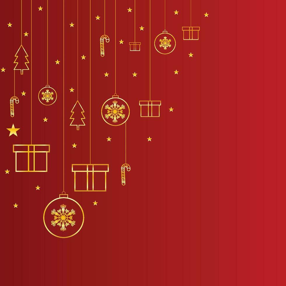 social media post realistic Merry Christmas with golden stars and golden balls and gift boxes with candy vector