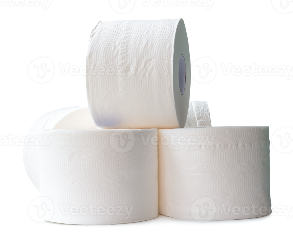 Tissue paper rolls in stack isolated with clipping path and shadow in png file format