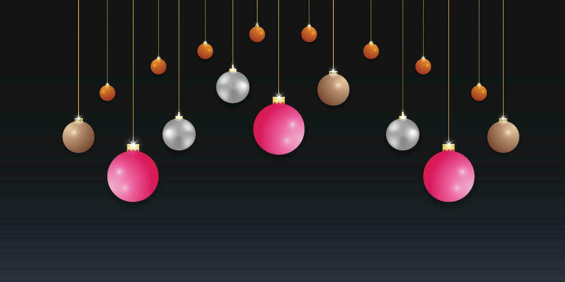 Merry Christmas banner with black background with balls vector