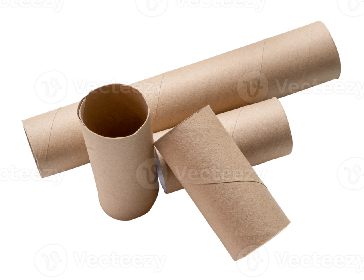 Top view of short and long tissue paper cores in stack isolated with clipping path in png file format