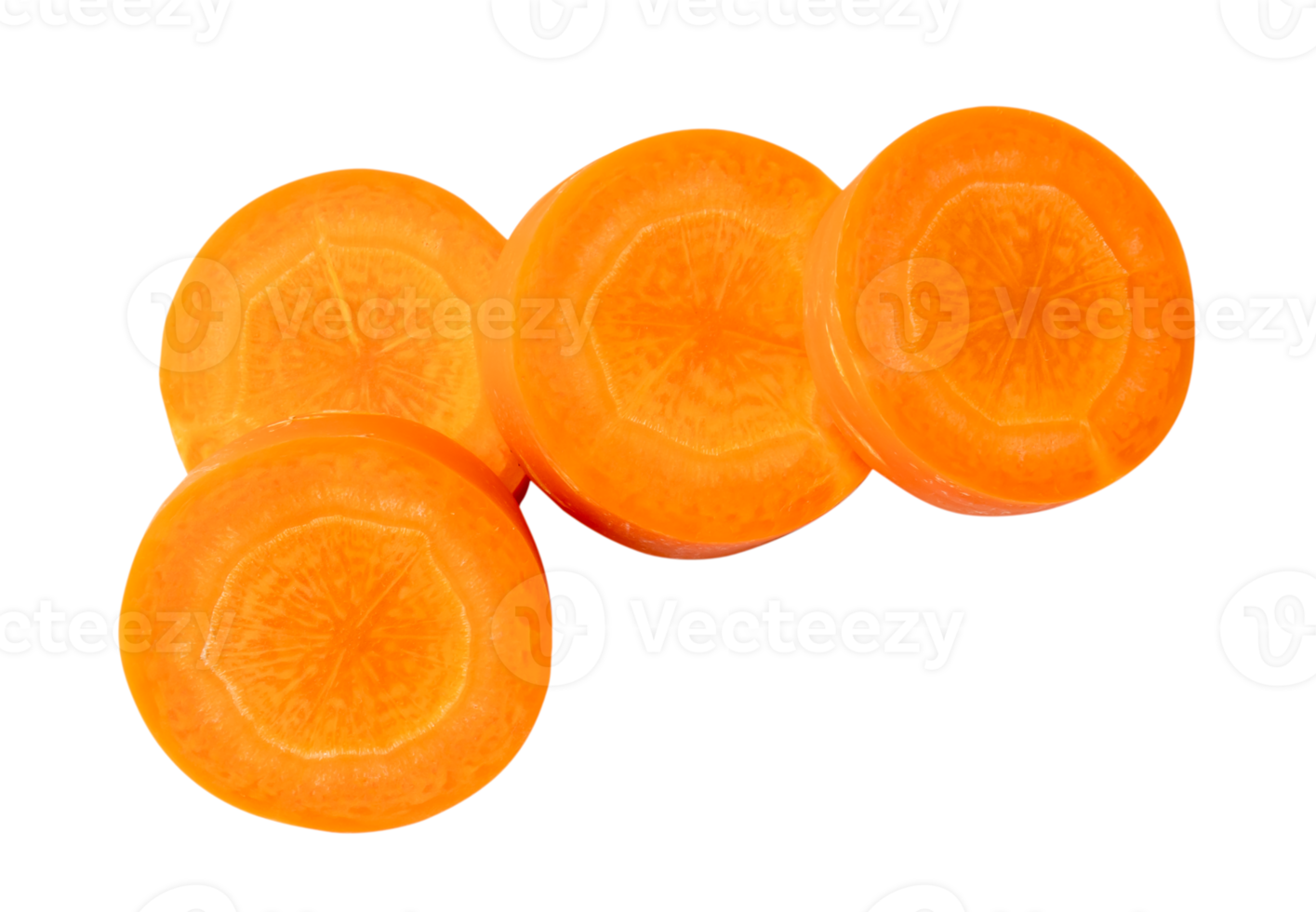 Top view of fresh beautiful orange carrot slices in stack isolated with clipping path in png file format