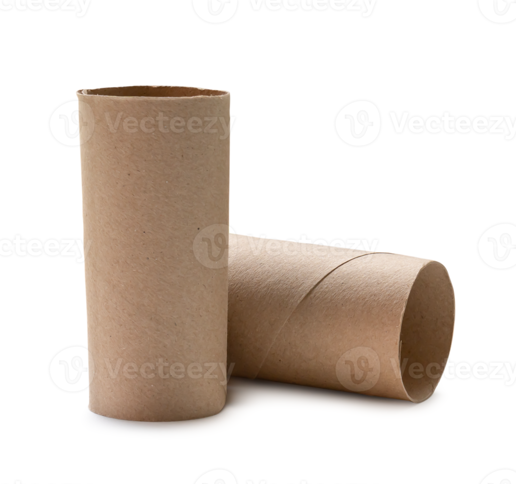 Front view of tissue paper cores in stack isolated with clipping path and shadow in png file format