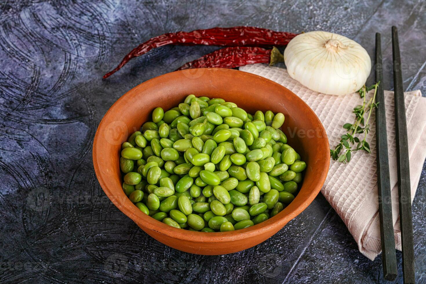 Bowl of delicious edamame beans photo