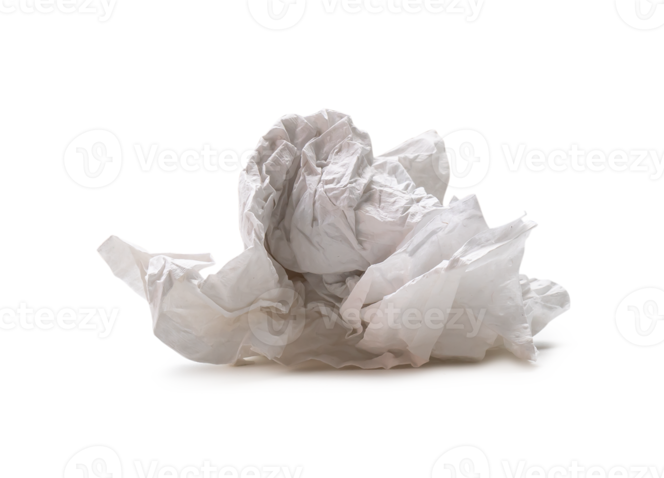 Crumpled tissue paper after use in toilet or restroom isolated with clipping path and shadow in png file format