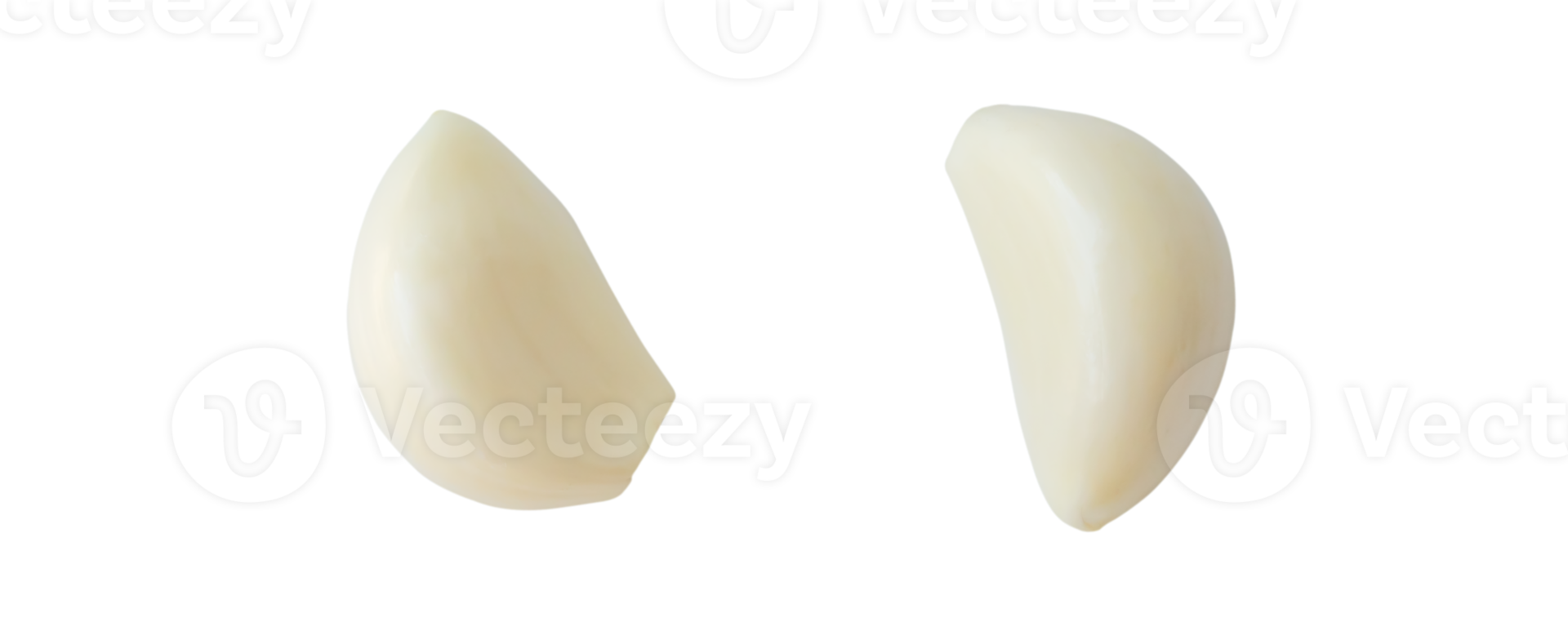 Top view set of peeled garlic cloves isolated with clipping path in png file format