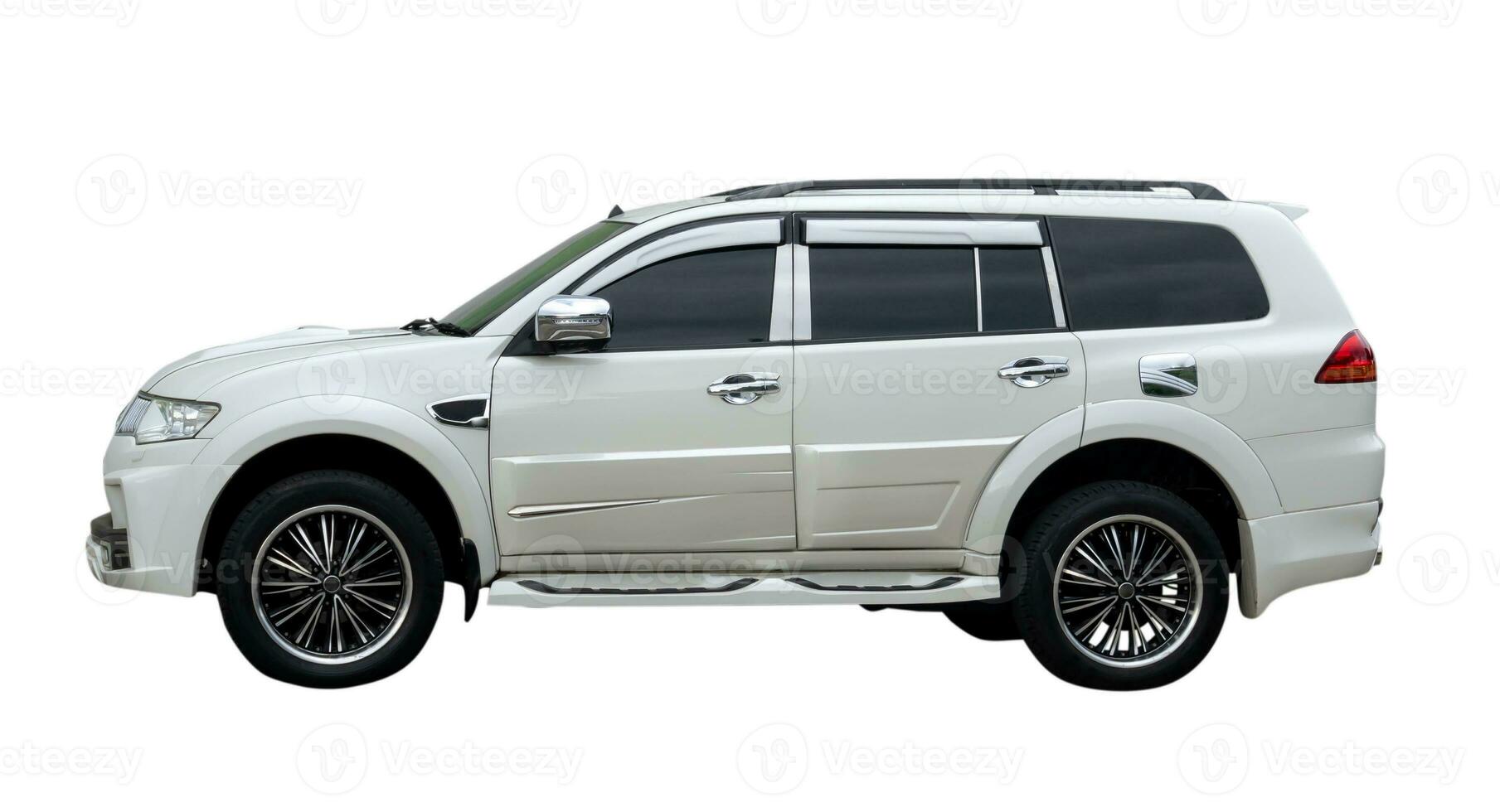 Luxurious white SUV car isolated on white background with clipping path photo