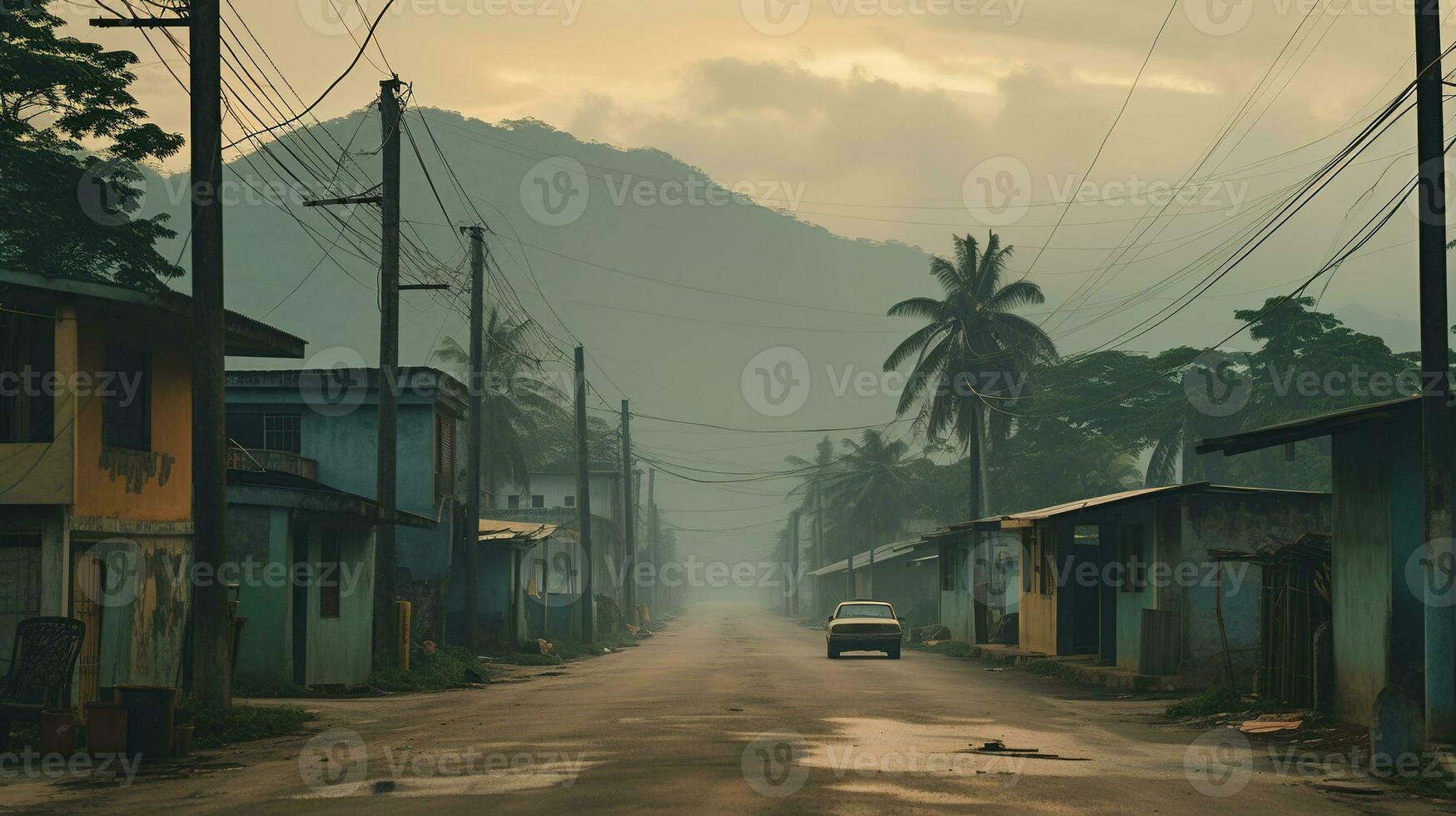 AI generated Generative AI, Brazilian favelas community, panoramic view with many houses, urban town poor house buildings photo