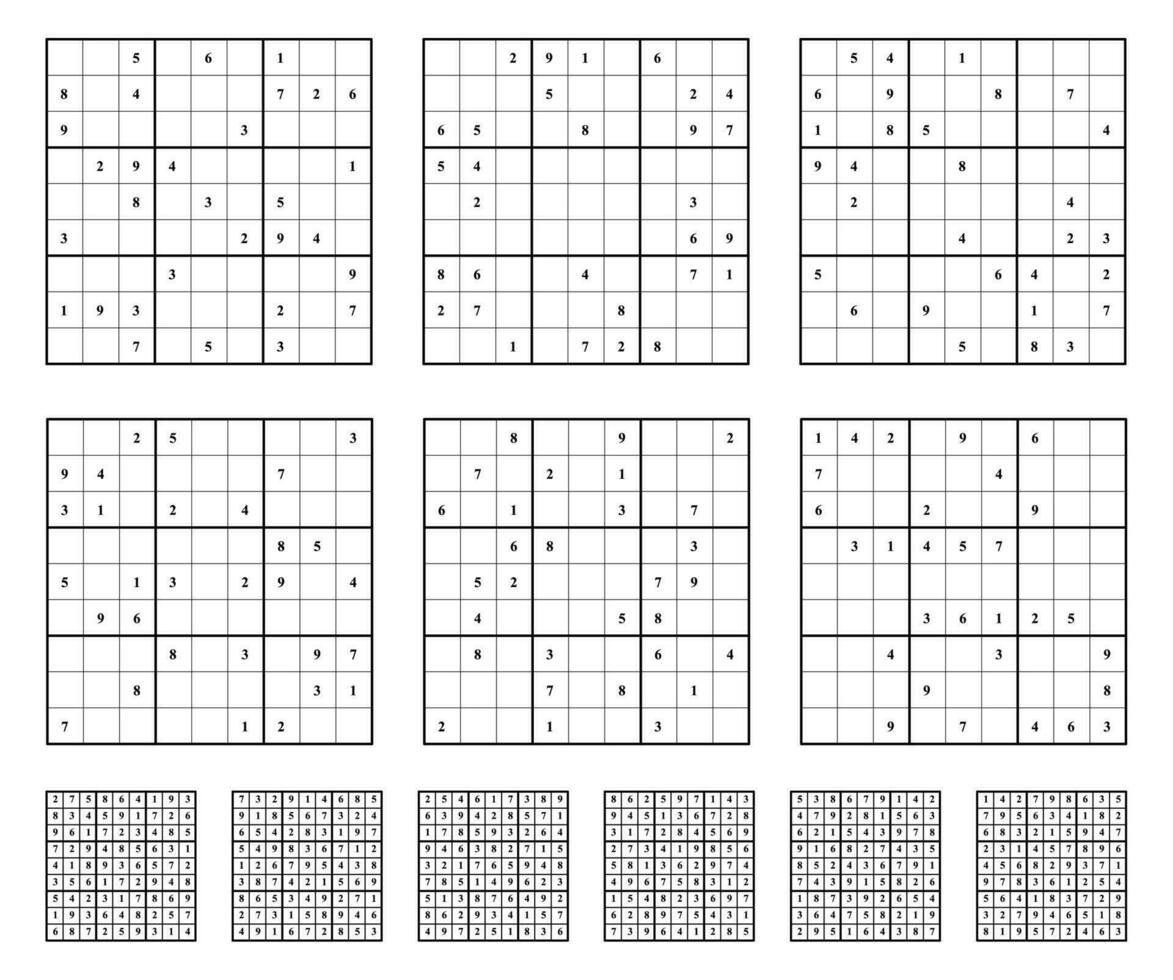 Sudoku game set  with answers. Simple vector design